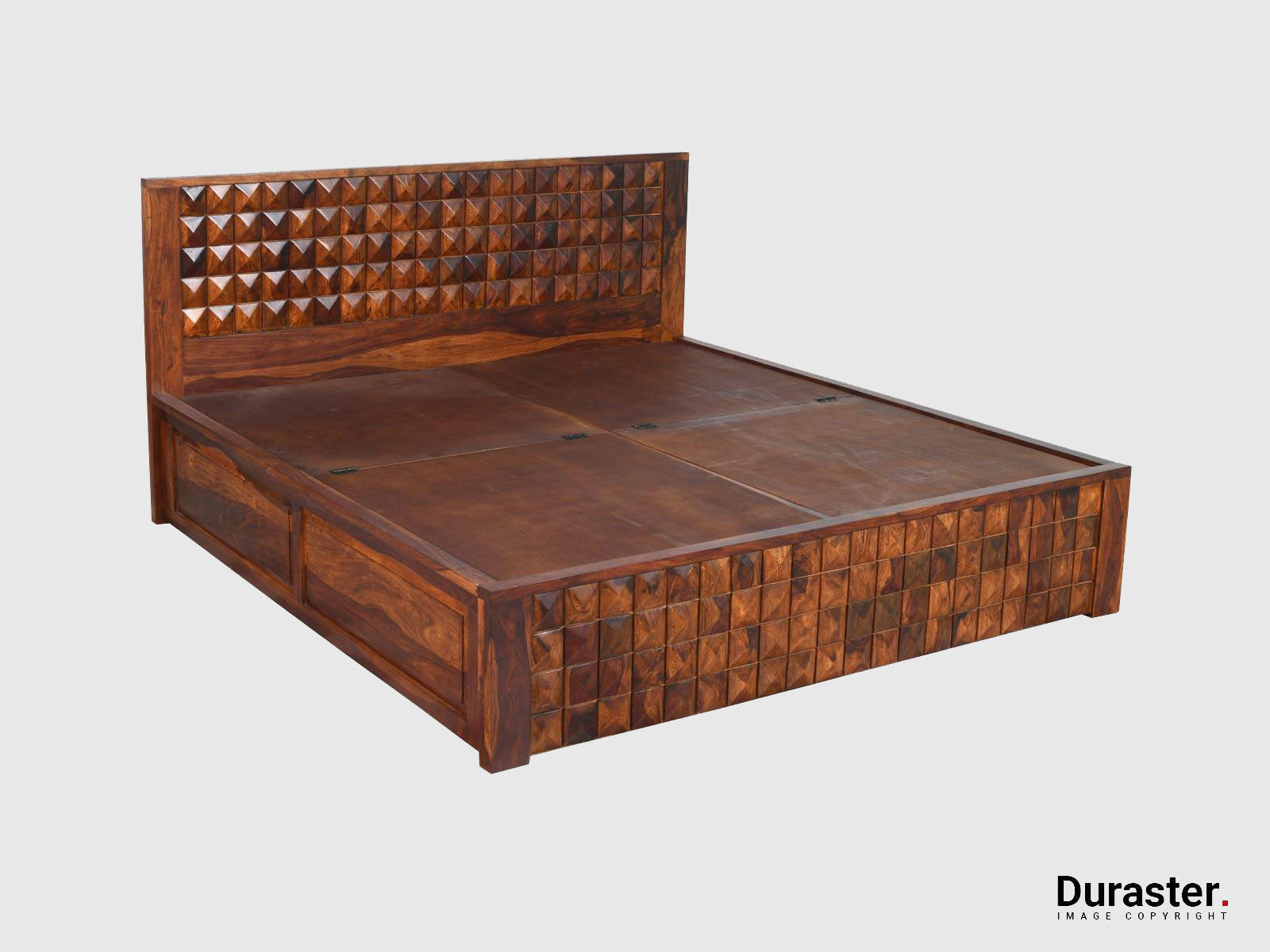 Buy solid sheesham wood bed online with storage in platform design